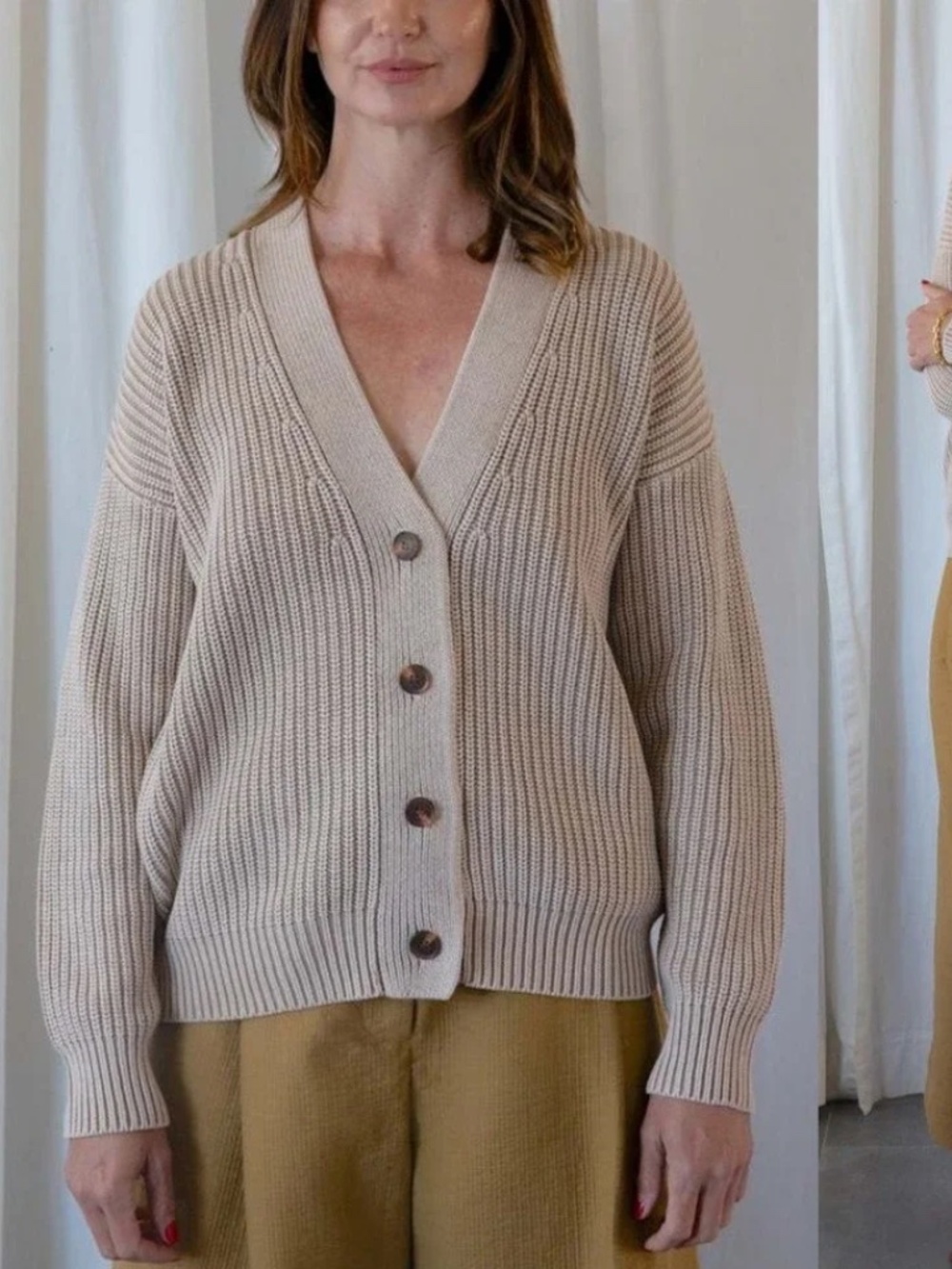DEMYLEE Chunky Ribbed Cotton Knit Cardigan in Med Blue EUC/sz XS )runs generous)